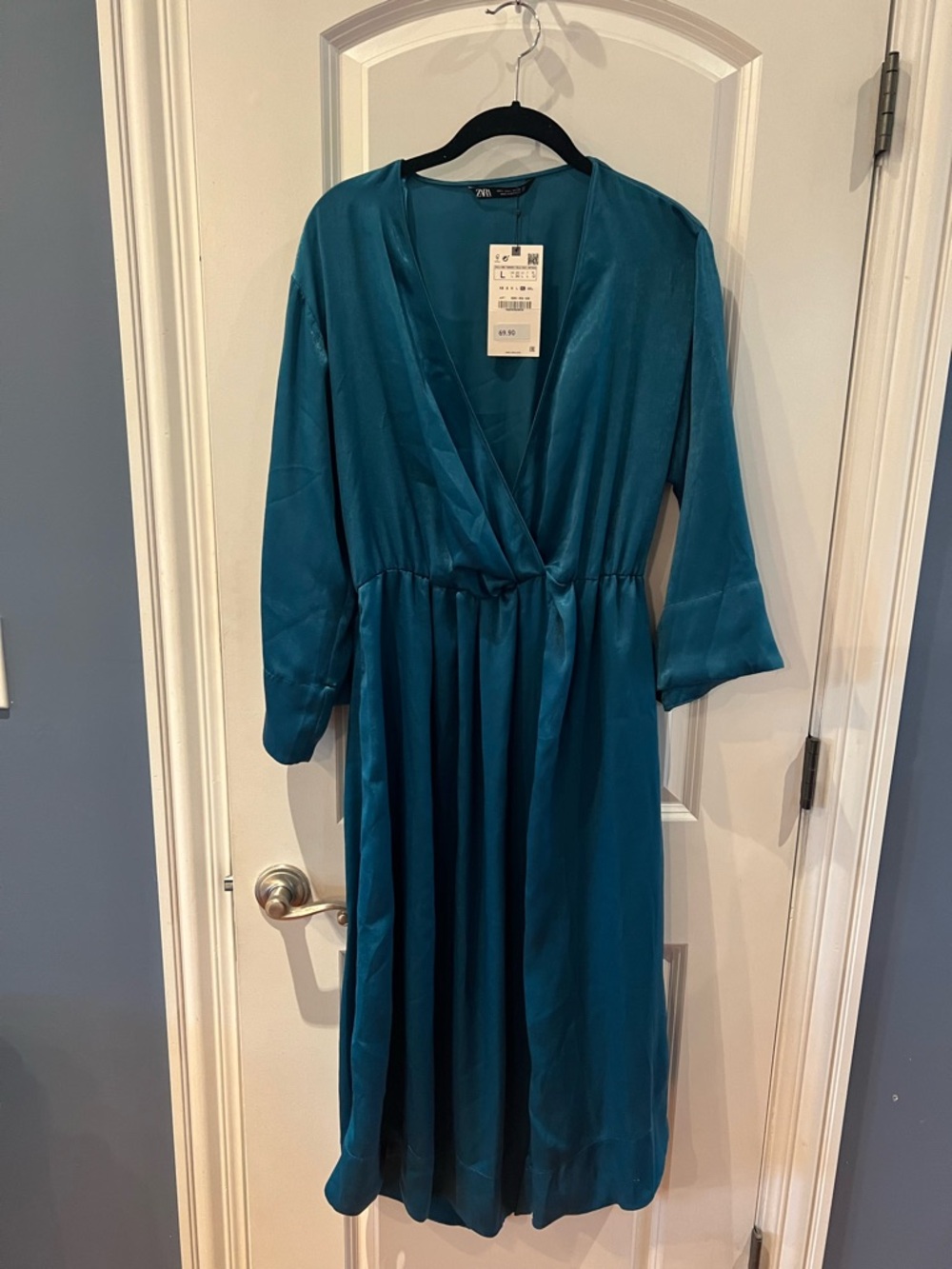 ZARA NWT Satin Effect Midi Dress Duck Green XL